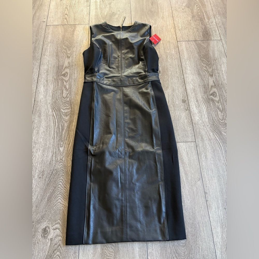Spanx faux Leather Combo Fitted Dress black S NWT
